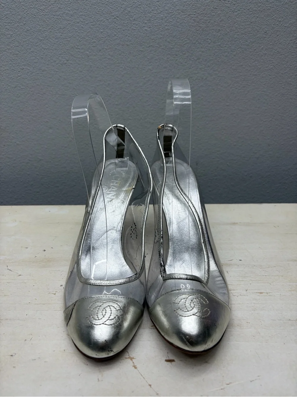 Chanel Y2K Clear PVC And Silver Toe Cap Pumps Size 39